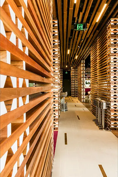 Timber batten screen made and installed by Kore Joinery at Otto Restaurant